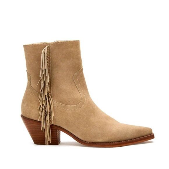 Coconuts by Matisse Booties Ankle Fringe Jane Tan Suede Heeled Boots Casual - Picture 2 of 12
